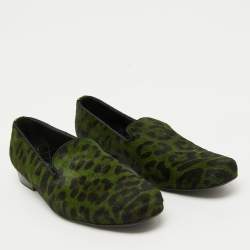Dolce & Gabbana Green Animal Print Calf Hair Smoking Slippers Size 41