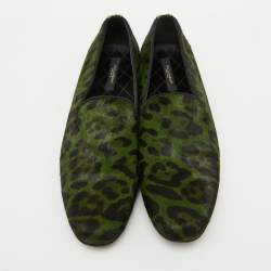 Dolce & Gabbana Green Animal Print Calf Hair Smoking Slippers Size 41