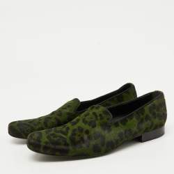 Dolce & Gabbana Green Animal Print Calf Hair Smoking Slippers Size 41