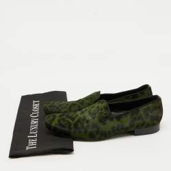 Dolce & Gabbana Green Animal Print Calf Hair Smoking Slippers Size 41