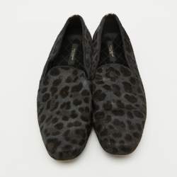 Dolce & Gabbana Grey Animal Print Calf Hair Smoking Slippers Size 41