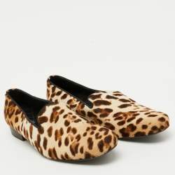 Dolce & Gabbana Brown Leopard Print Calf Hair Smoking Slippers Size 41