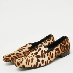 Dolce & Gabbana Brown Leopard Print Calf Hair Smoking Slippers Size 41