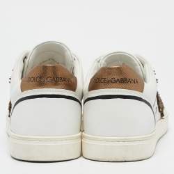 Dolce & Gabbana White Leather Heart Embellished Lace Up Sneakers Size 42