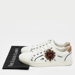 Dolce & Gabbana White Leather Heart Embellished Lace Up Sneakers Size 42