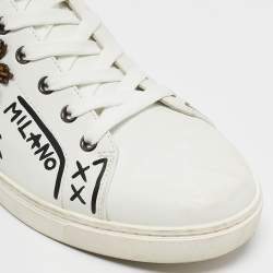 Dolce & Gabbana White Leather Heart Embellished Lace Up Sneakers Size 42
