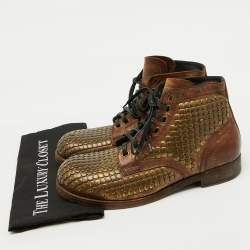 Dolce & Gabbana Brown Leather Runway Studs Cortina Ankle Boots Size 43