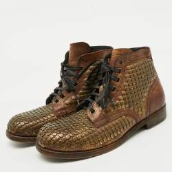 Dolce & Gabbana Brown Leather Runway Studs Cortina Ankle Boots Size 43