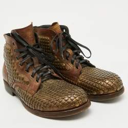 Dolce & Gabbana Brown Leather Runway Studs Cortina Ankle Boots Size 43