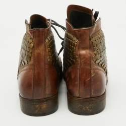 Dolce & Gabbana Brown Leather Runway Studs Cortina Ankle Boots Size 43