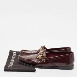 Dolce & Gabbana Burgundy Leather DG Chain Link Slip On Loafers Size 42
