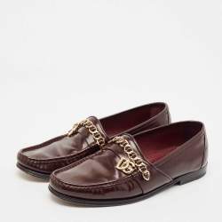 Dolce & Gabbana Burgundy Leather DG Chain Link Slip On Loafers Size 42
