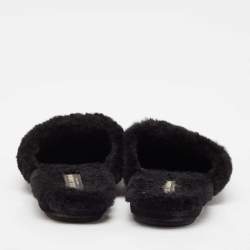 Dolce & Gabbana Black Fur Crown Crystal Embellished Flat Mules Size 44