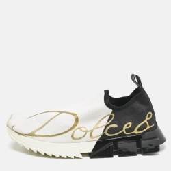 Dolce & Gabbana Black/White Knit Fabric Sorrento Slip On Sneakers Size 44