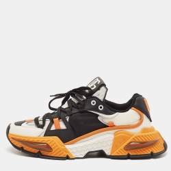 Pre Owned Dolce & Gabbana Orange/Black Leather and Nylon Airmaster Low Top Sneakers Size 45