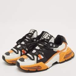 Pre Owned Dolce & Gabbana Orange/Black Leather and Nylon Airmaster Low Top Sneakers Size 45
