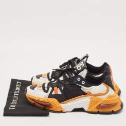 Pre Owned Dolce & Gabbana Orange/Black Leather and Nylon Airmaster Low Top Sneakers Size 45