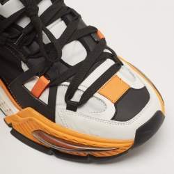 Pre Owned Dolce & Gabbana Orange/Black Leather and Nylon Airmaster Low Top Sneakers Size 45