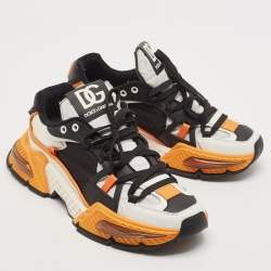 Pre Owned Dolce & Gabbana Orange/Black Leather and Nylon Airmaster Low Top Sneakers Size 45