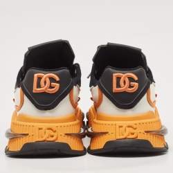 Pre Owned Dolce & Gabbana Orange/Black Leather and Nylon Airmaster Low Top Sneakers Size 45