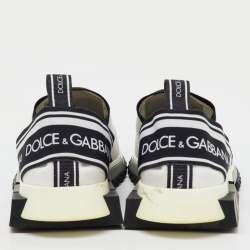 Pre Owned Dolce & Gabbana White/Black Stretch Knit Sorrento Slip On Sneakers Size 41.5