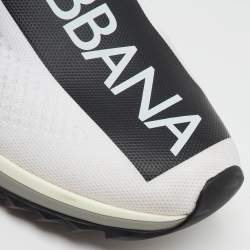 Pre Owned Dolce & Gabbana White/Black Stretch Knit Sorrento Slip On Sneakers Size 41.5