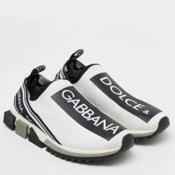 Pre Owned Dolce & Gabbana White/Black Stretch Knit Sorrento Slip On Sneakers Size 41.5