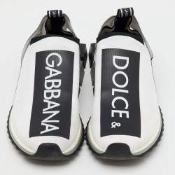 Pre Owned Dolce & Gabbana White/Black Stretch Knit Sorrento Slip On Sneakers Size 41.5