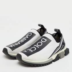 Pre Owned Dolce & Gabbana White/Black Stretch Knit Sorrento Slip On Sneakers Size 41.5