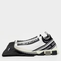 Pre Owned Dolce & Gabbana White/Black Stretch Knit Sorrento Slip On Sneakers Size 41.5
