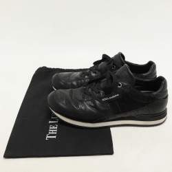Dolce & Gabbana Black Calf Hair and Exotic Embossed Leather Lace Up Sneakers Size 43