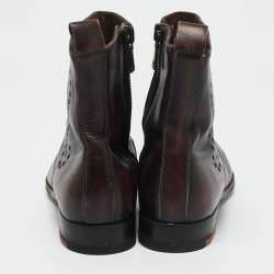 Dolce & Gabbana Brown Brogue Leather Zip Ankle Length Boots Size 41