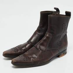 Dolce & Gabbana Brown Brogue Leather Zip Ankle Length Boots Size 41