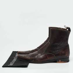 Dolce & Gabbana Brown Brogue Leather Zip Ankle Length Boots Size 41