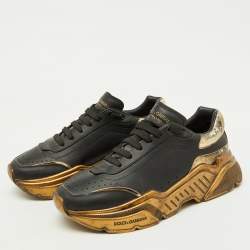 Dolce & Gabbana Black/Gold Leather Daymaster Low Top Sneakers Size 41