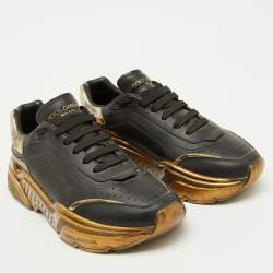 Dolce & Gabbana Black/Gold Leather Daymaster Low Top Sneakers Size 41
