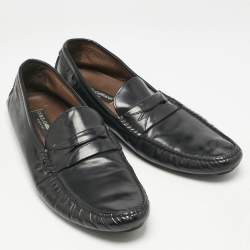 Dolce & Gabbana Black Leather Slip On Penny Loafers Size 45