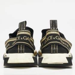 Dolce & Gabbana Gold/Black Knit Fabric Sorrento Slip On Sneakers Size 43