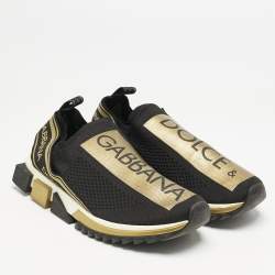 Dolce & Gabbana Gold/Black Knit Fabric Sorrento Slip On Sneakers Size 43