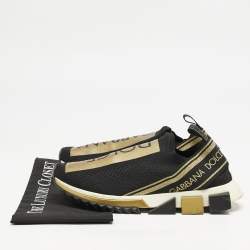 Dolce & Gabbana Gold/Black Knit Fabric Sorrento Slip On Sneakers Size 43