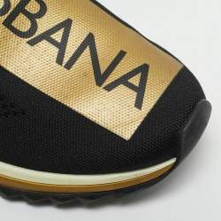Dolce & Gabbana Black/Gold Stretch Fabric Jersey Sorrento Logo Print Slip On Sneakers Size 45