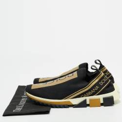 Dolce & Gabbana Black/Gold Stretch Fabric Jersey Sorrento Logo Print Slip On Sneakers Size 45