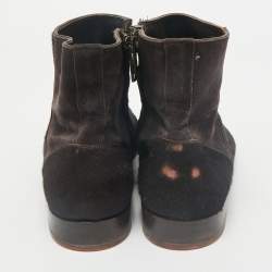 Dolce & Gabbana Brown Calf Hair and Suede Ankle Length Boots Size 42