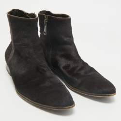 Dolce & Gabbana Brown Calf Hair and Suede Ankle Length Boots Size 42