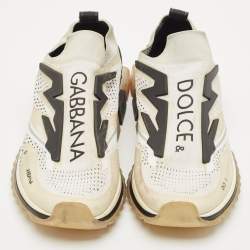 Dolce & Gabbana White/Black Knit Fabric and Rubber Sorrento Slip-On Sneakers Size 42