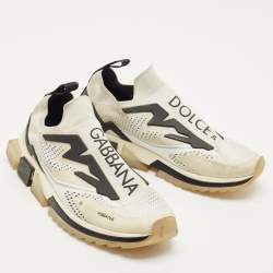 Dolce & Gabbana White/Black Knit Fabric and Rubber Sorrento Slip-On Sneakers Size 42