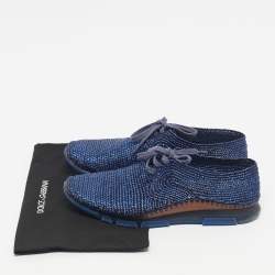 مملوكة مسبقًا Dolce & Gabbana Navy Blue Woven Raffia Low Top Sneakers Size 45