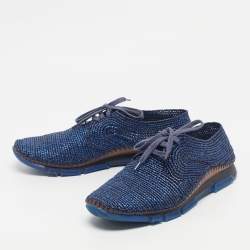 مملوكة مسبقًا Dolce & Gabbana Navy Blue Woven Raffia Low Top Sneakers Size 45