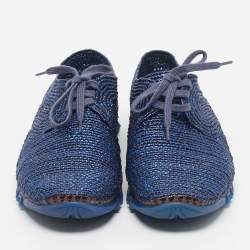 مملوكة مسبقًا Dolce & Gabbana Navy Blue Woven Raffia Low Top Sneakers Size 45