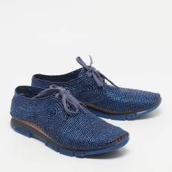 مملوكة مسبقًا Dolce & Gabbana Navy Blue Woven Raffia Low Top Sneakers Size 45